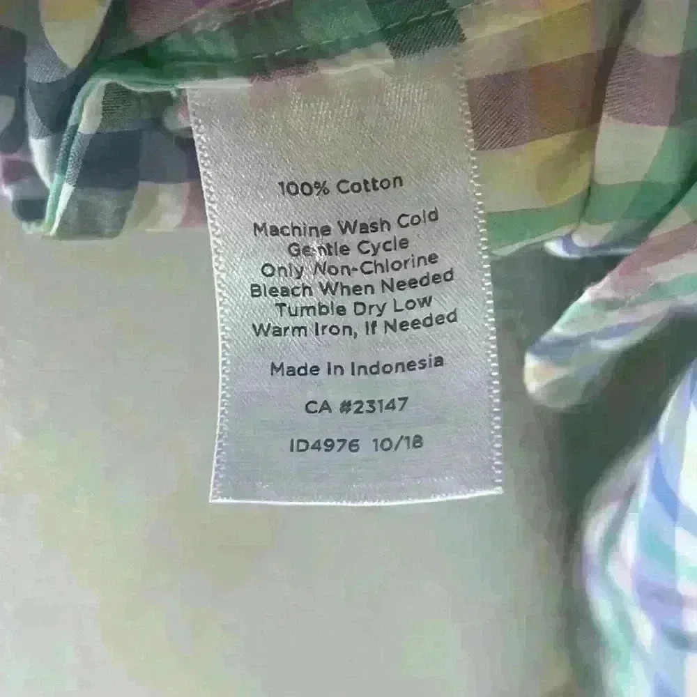 Talbots ladies cotton blouse Large. NWOT. Checker stripes colorful. Long sleeve - Picture 8 of 9
